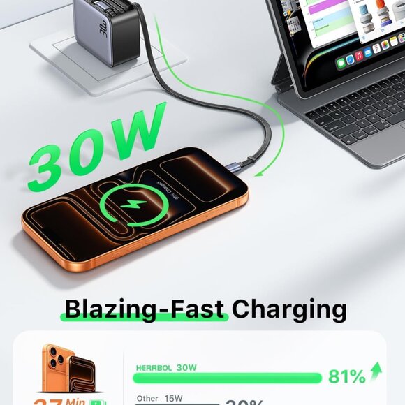 30W Fast Retractable Charger for Travel Essentials, 3 in 1 Retractable Wall Char - Picture 5 of 8